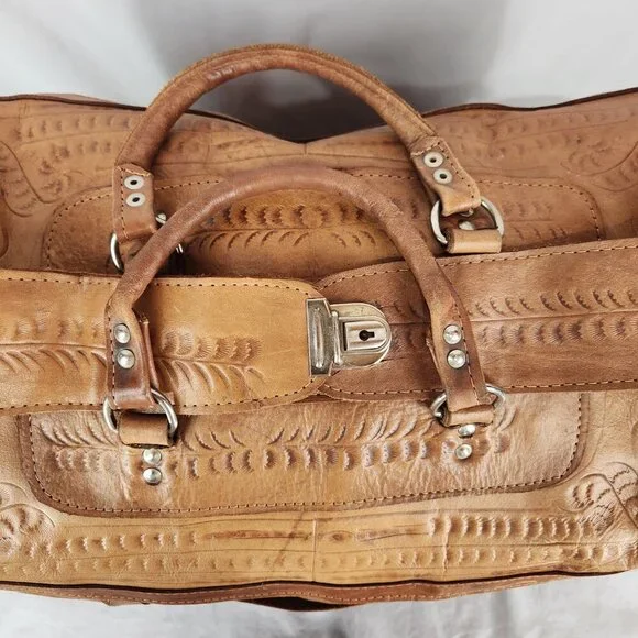 Force Ten West Authentic Handmade Leather Large Duffle Bag Vtg  British Tan - Picture 5 of 12